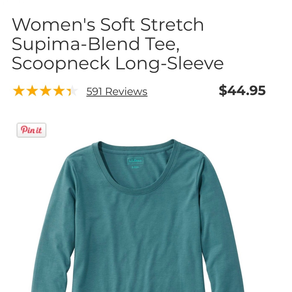 Teal Scoopneck Long-Sleeve Tee L.L Bean New With Tags Size 3X